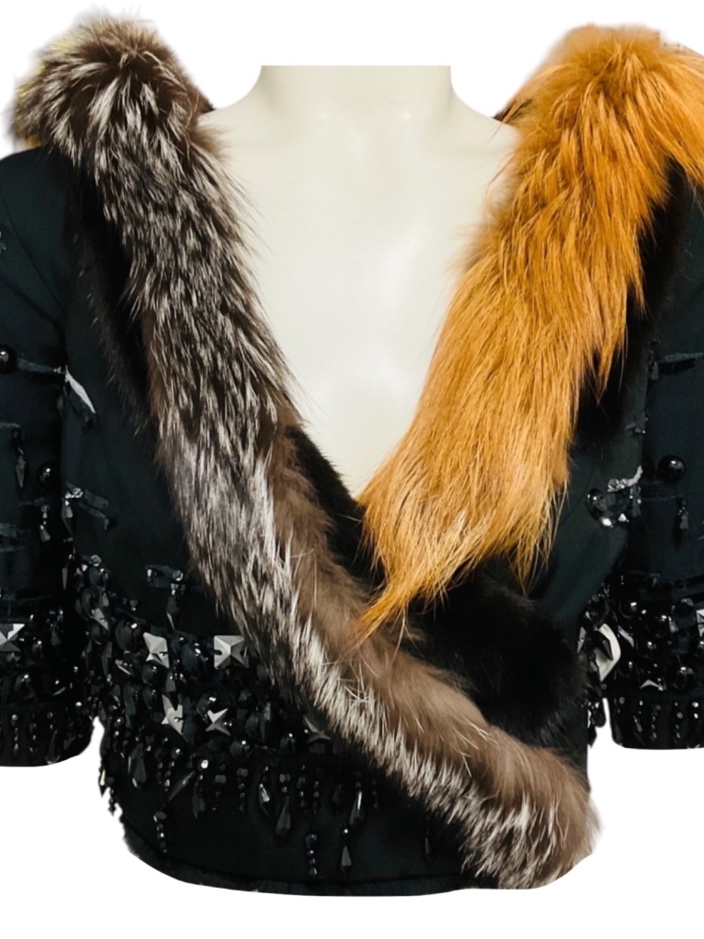 PRADA BLACK LIMITED EDITION BEAD EMBELLISHED CROPPED WOOL AND SILK JACKET WITH M